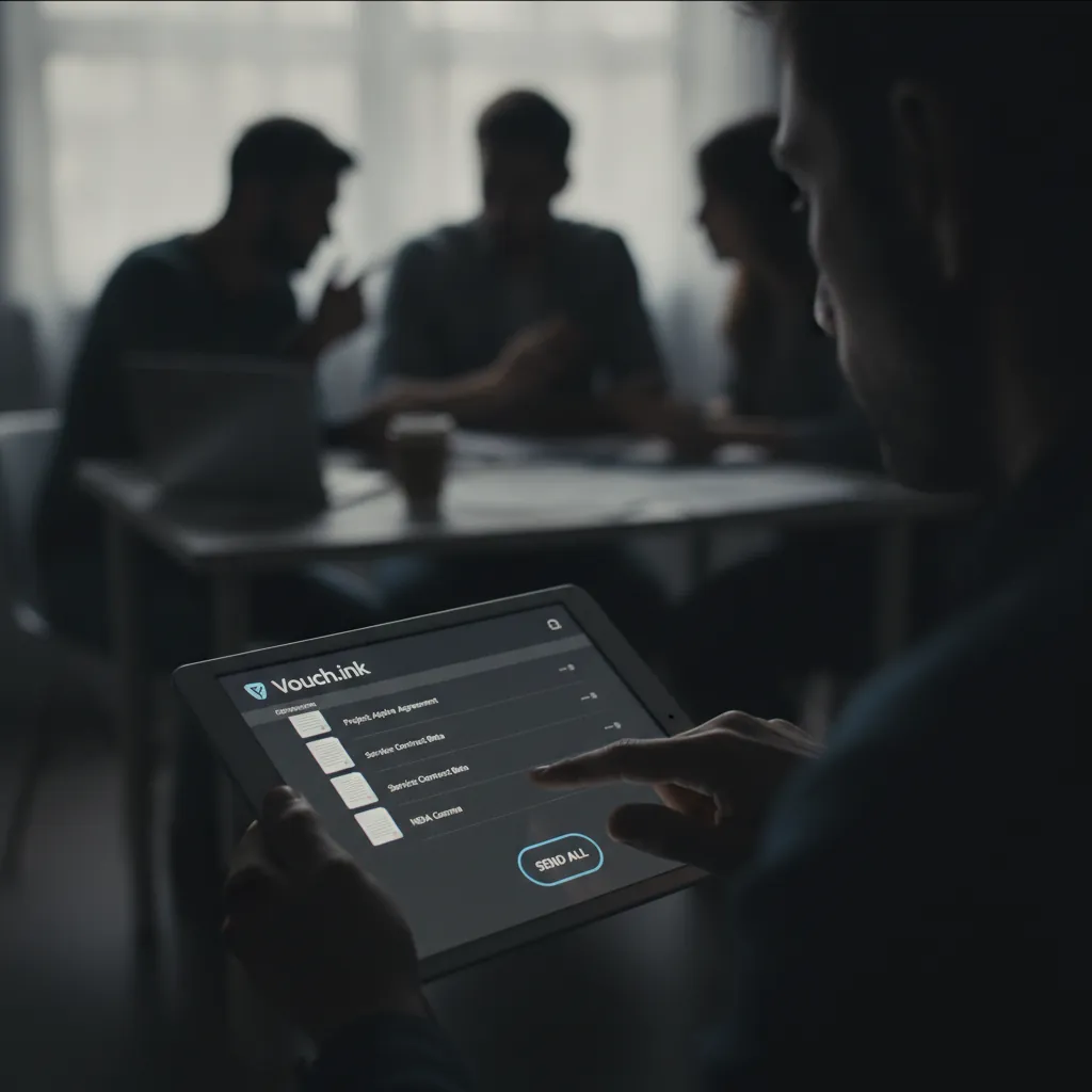 Digital contracts being prepared for bulk sending on a tablet